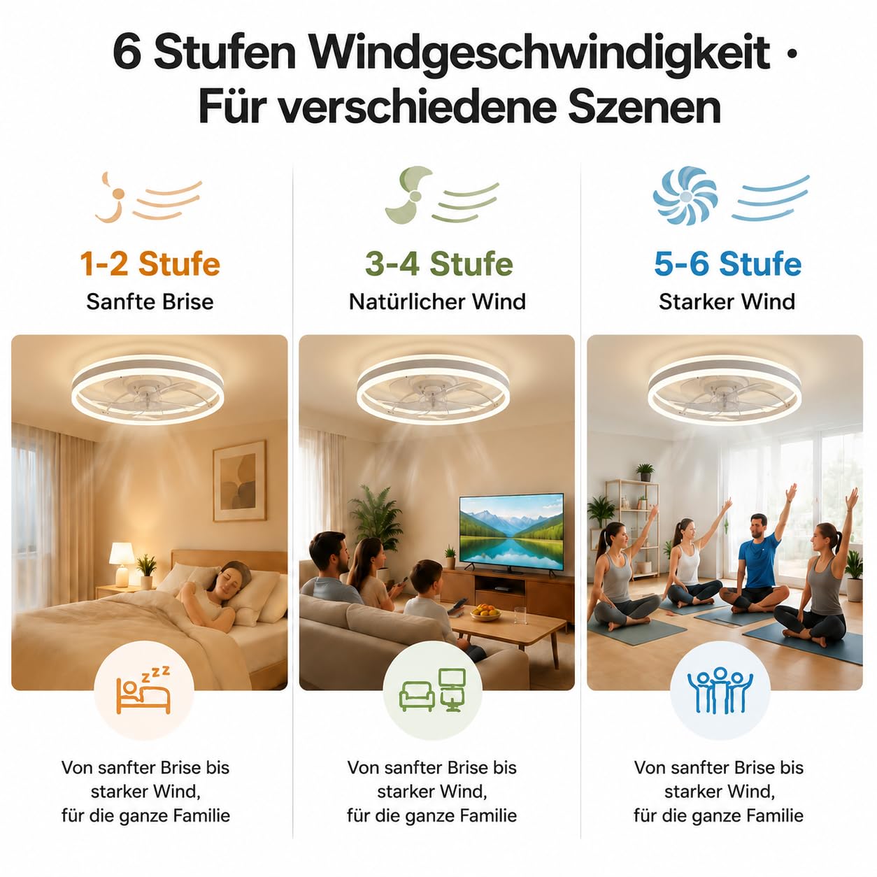 Deckenventilator mit Beleuchtung IEGLED, Fernbedienung und APP Steuerbar, 3000K-6000K, DC-Motor, 6-Stufige Geschwindigkeitsregelung