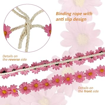 1 Pack Flower Headband, Flower Crown, Sunflower Headpiece, Daisy Crown for Women, Girls, Hippie Accessories (Pink, M)