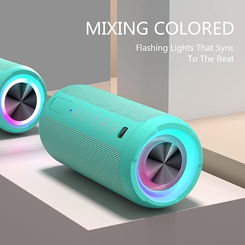 Miniatura 2 de Ortizan Altavoz Bluetooth portátil negro y verde azulado X10, altavoz inalámbrico impermeable IPX7 con sonido estéreo fuerte de 24 W, altavoces para