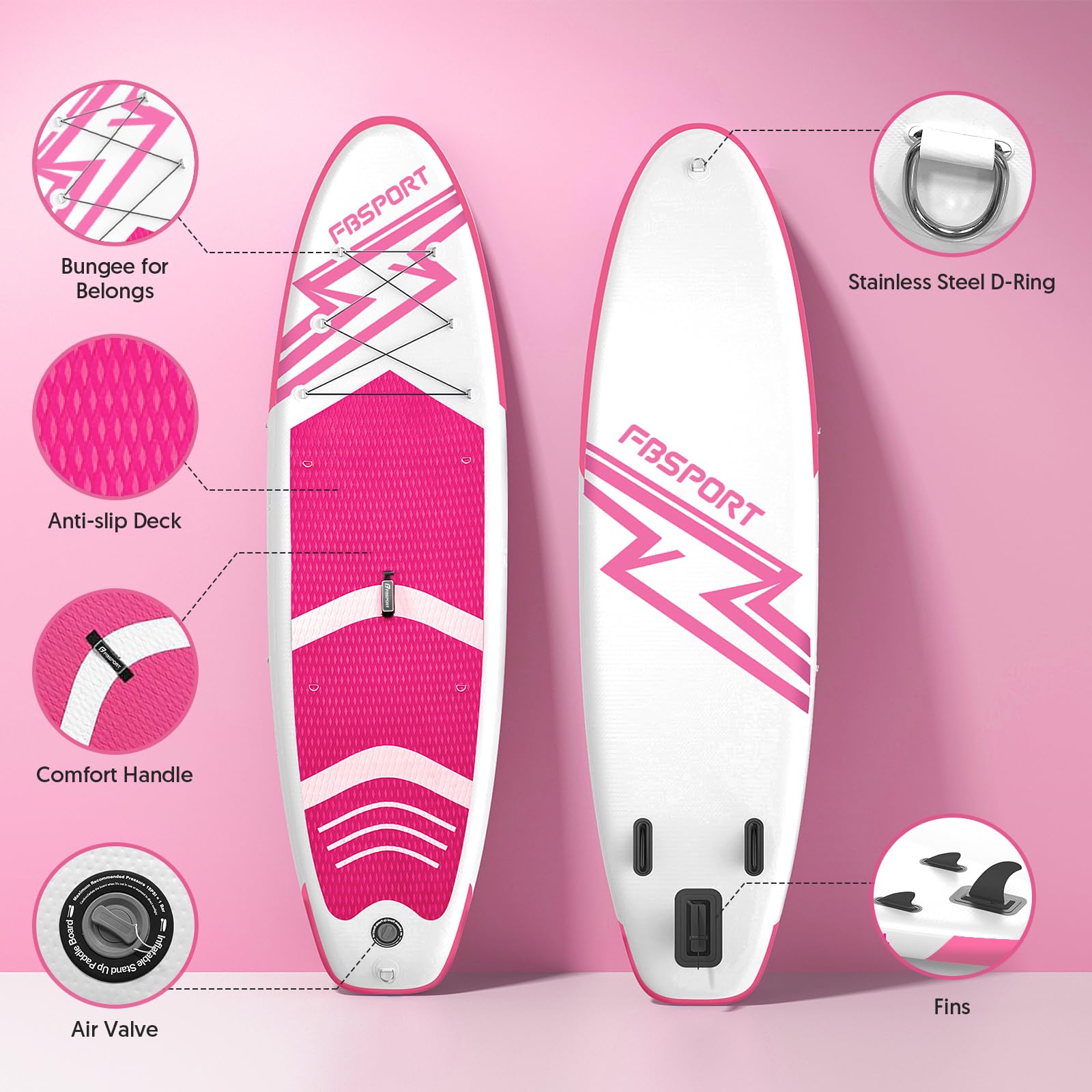 FBSPORT Tavola da SUP Gonfiabile SUP, Stand Up Paddling Board, Stand Up Paddle Board Gonfiabile per Stand Up Paddling 15CM Spessore, Surf con Alluminio Regolabile SUP Paddle + Pompa