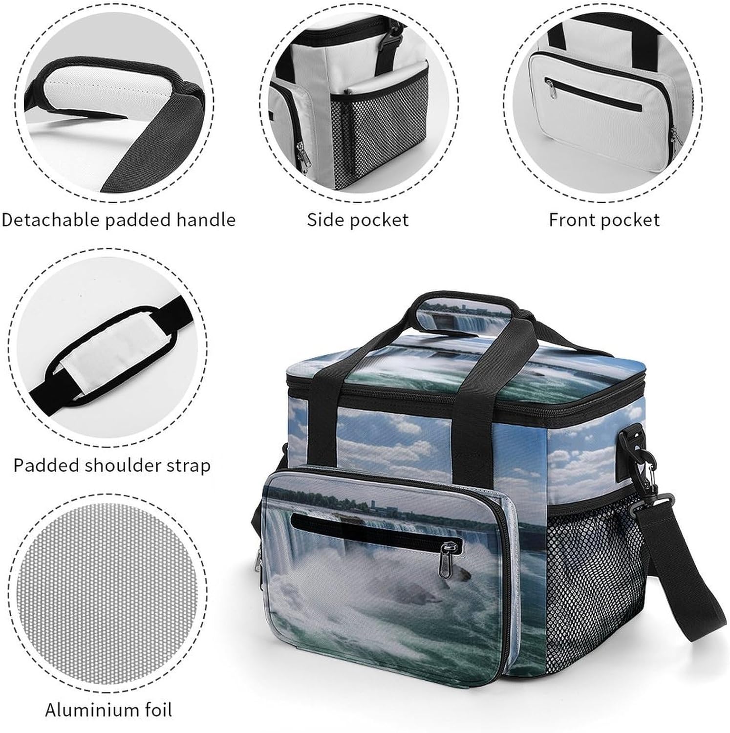 Niagara Falls Cooler Bags Portable Soft Cooler Bag Lightweight Ice Chest Insulated Lunch Bags Camping Cooler Bag Cooler Lunch Tote Coolers for Picnic Travel Beach