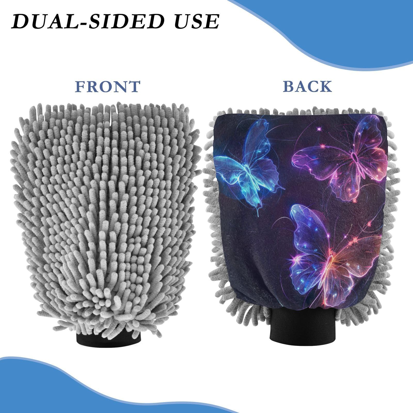 Kigai Lifelike Butterfly Car Wash Mitt Microfiber, 2Pcs Scratch Free Lint-Free, Premium Chenille Microfiber Mitt Car Wash Brush-L