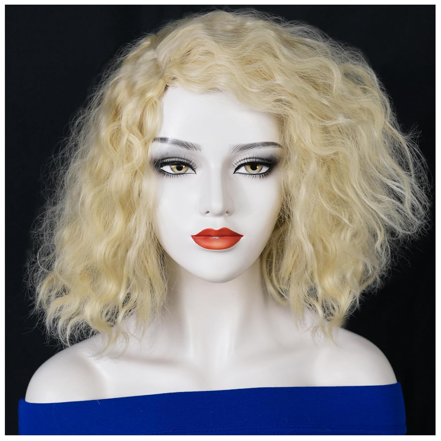 Blonde Fluffy Wig Bride Women's Short Blonde Curly Wig Heat Resistant Synthetic Hair For Halloween Cosplay Anime Party