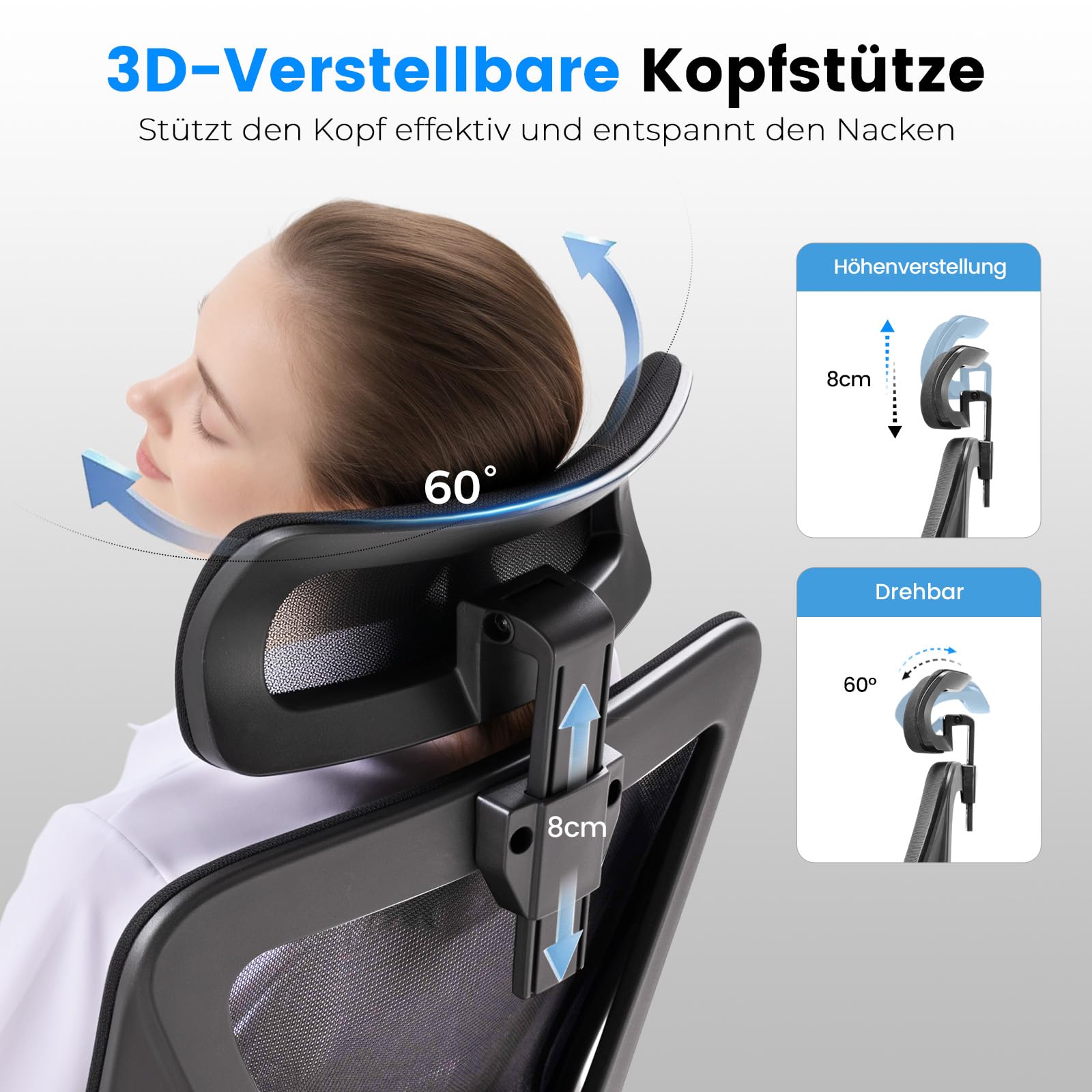 GTPLAYER Bürostuhl Ergonomisch [TESTSIEGER] Schreibtischstuhl, Drehstuhl hat Verstellbarer Lordosenstütze, Kopfstütze und Armlehne, Büro Stuhl & Gaming Stuhl mit separatem Lendenkissen, 150 kg