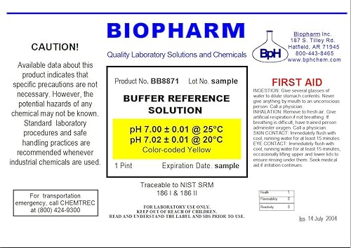 Miniatura 3 de Kit de solución de calibración de tampón de pH paquete de 2 - un pH 4.00 (rojo) y un pH 7.00 (amarillo), cada 16.9 fl oz (1.06 pinta) - Normas de