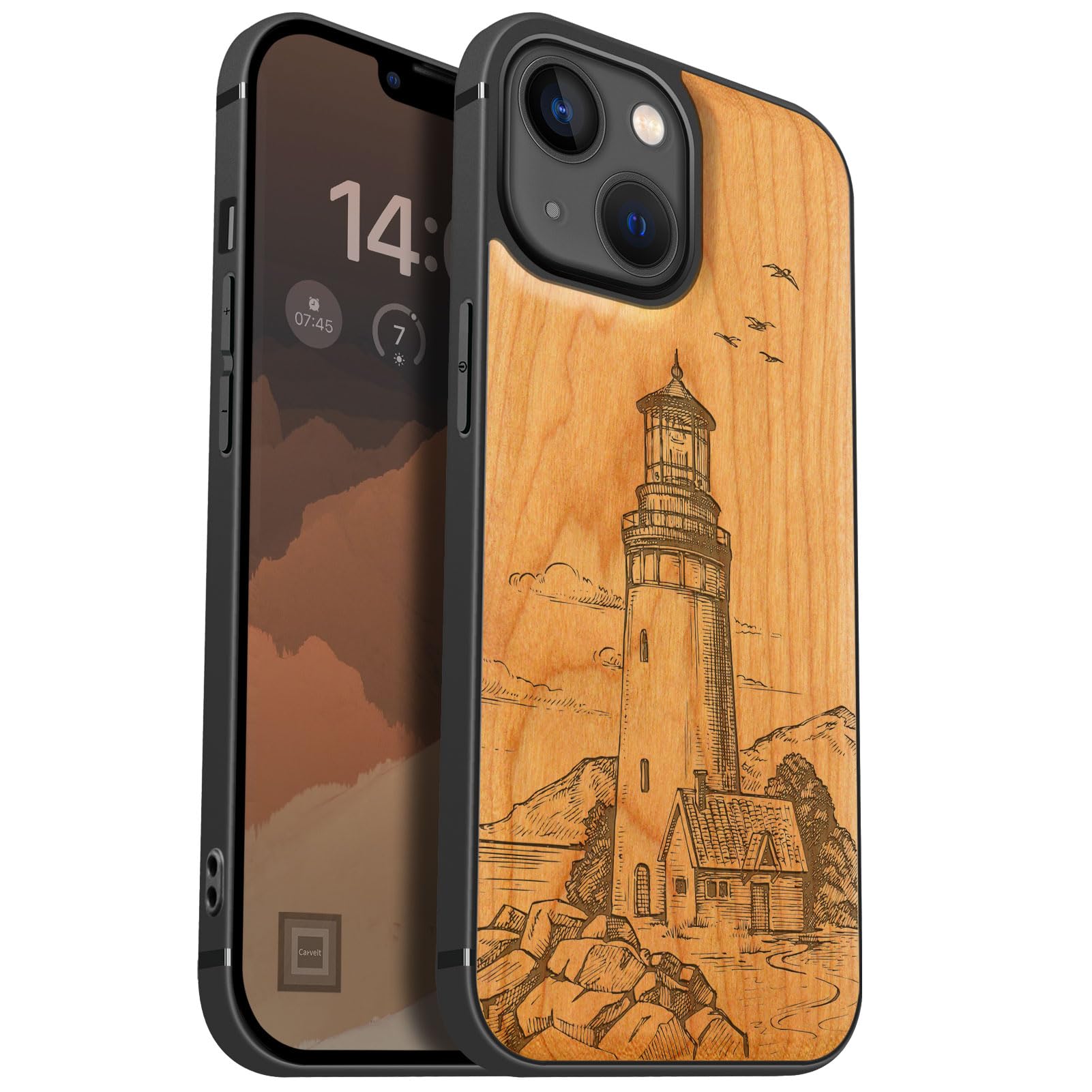 Carveit Magnetic Wood Case for iPhone 13 Mini Case [Natural Wood & Black Soft TPU] Unique Wooden Shockproof Protective Cover Compatible with magsafe (