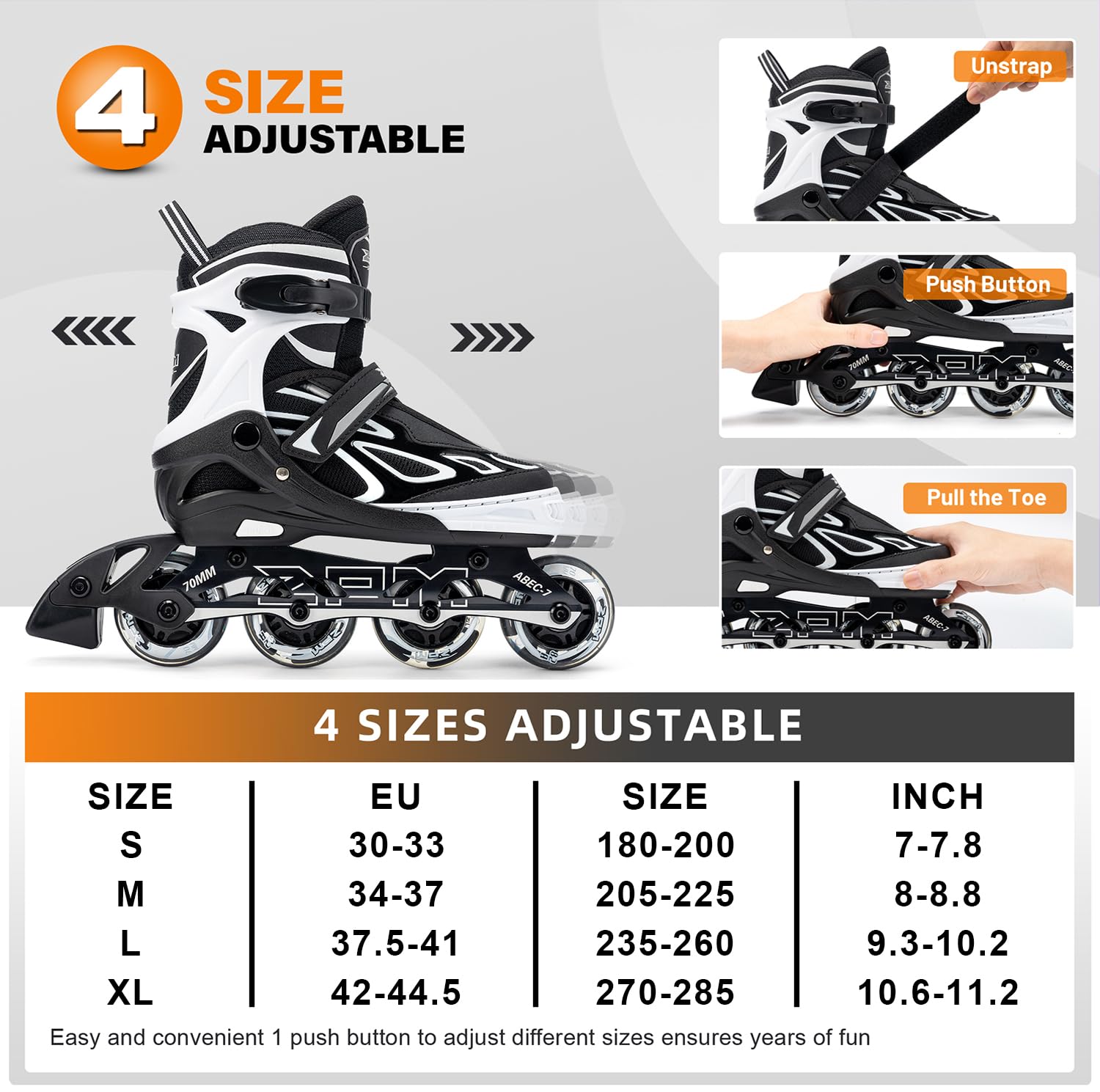 2PM SPORTS Brice Pattini in Linea Regolabili, Ruote Illumina LED, Divertente Inline Skates per Bambina e Bambino e Bambini
