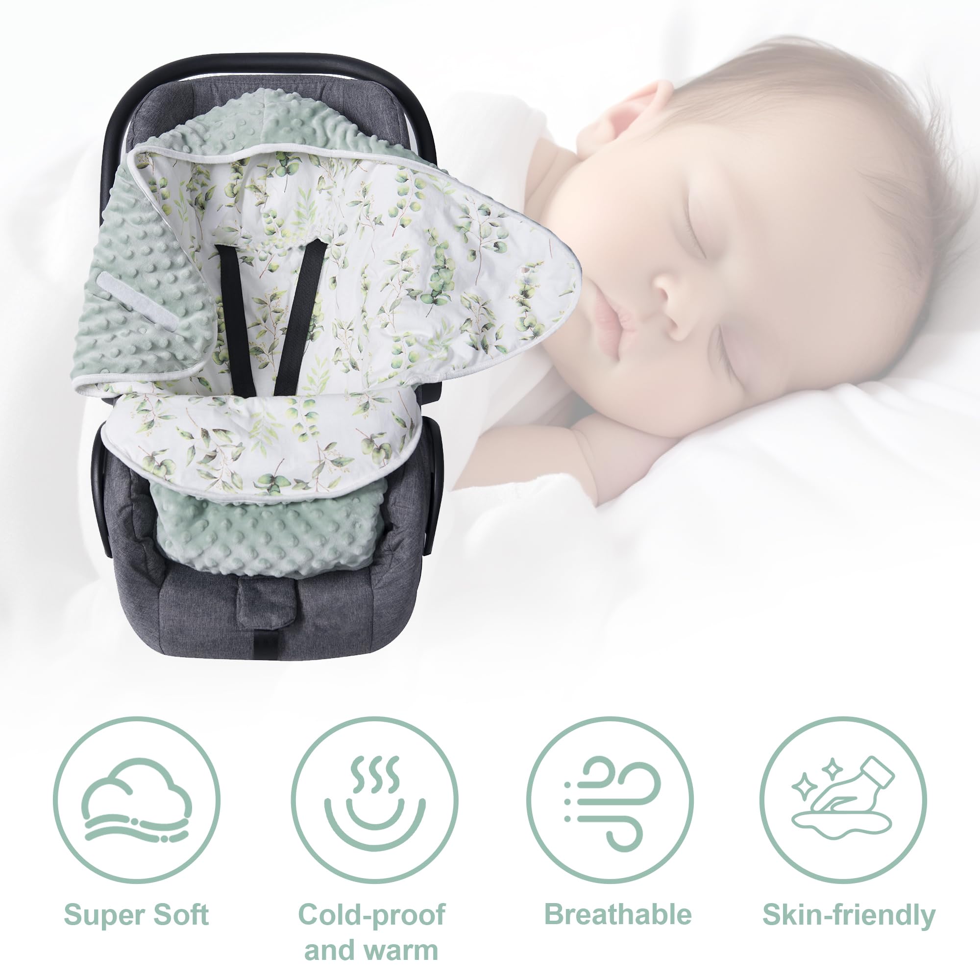 Couverture enveloppante pour bébé pour l'hiver et buggy - Couverture universelle en coton - Pour poussette, siège auto de 3 à 12 mois - Feuilles vertes M (3-12 M))