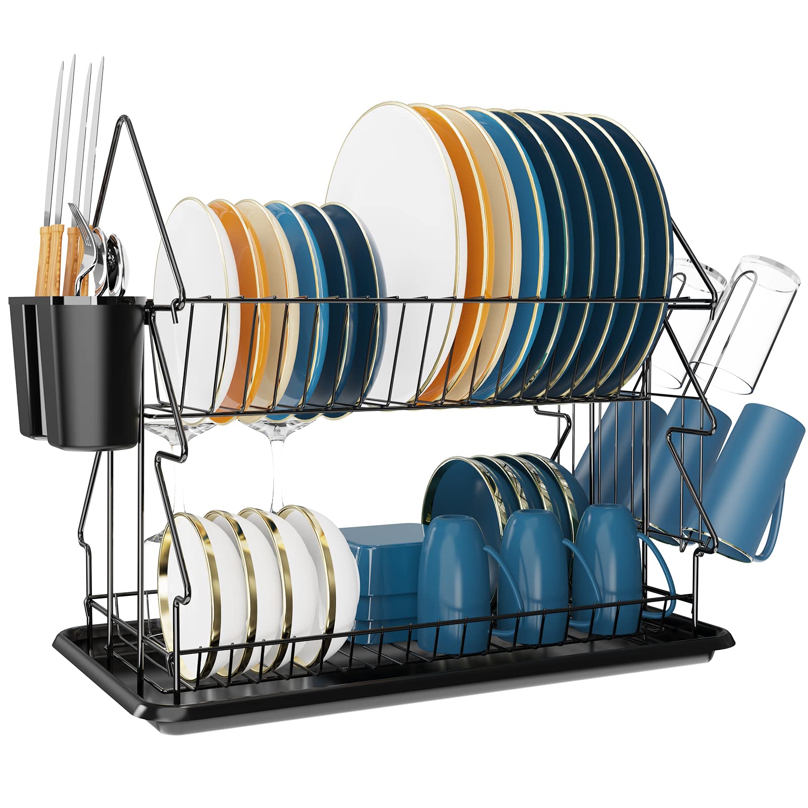 Buy Flow fire 2 Tier Kitchen Dish Drainer Rack with Drip Tray Cutlery