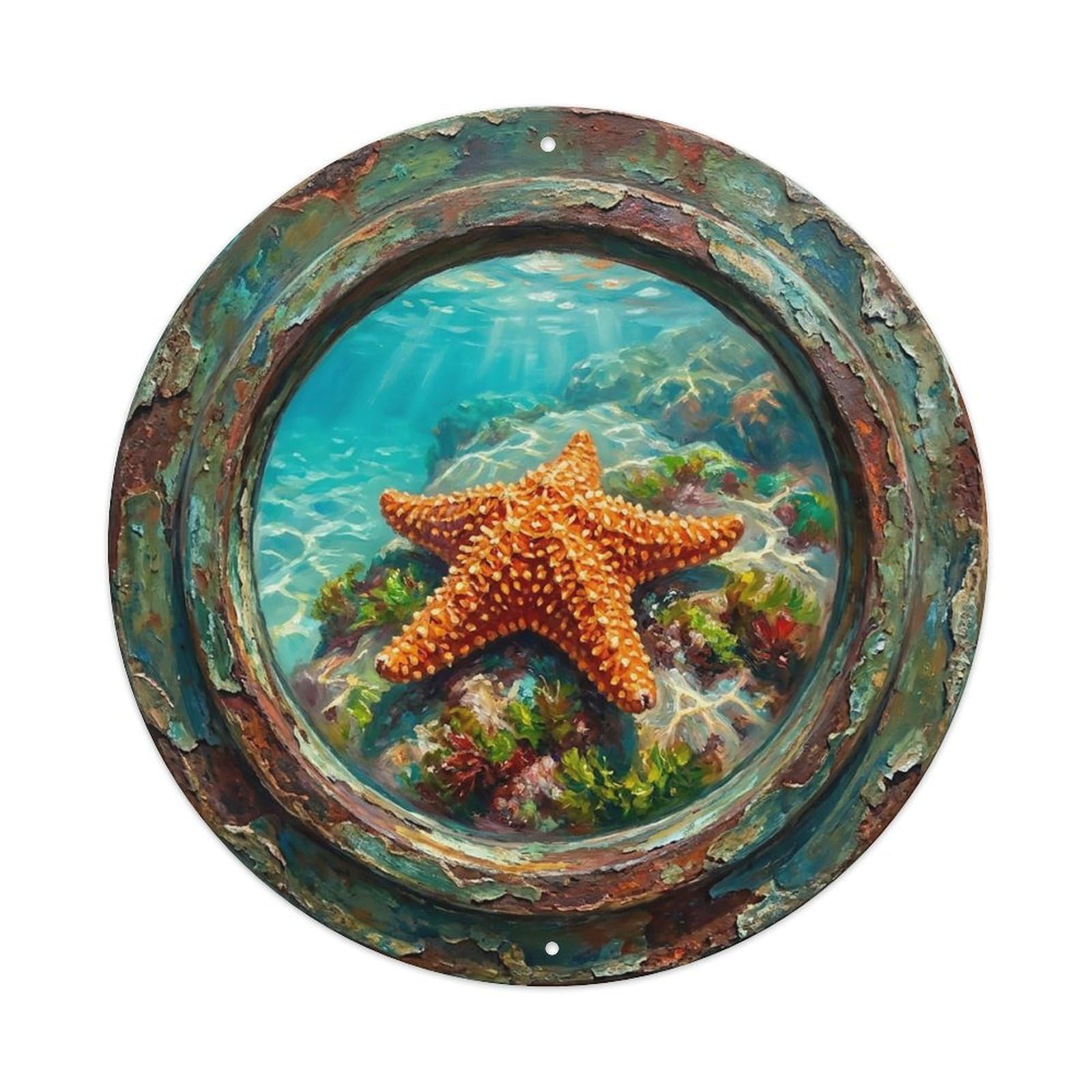 Vintage Porthole Starfish Ship Window Undersea Deep Sea Metal Tin Sign