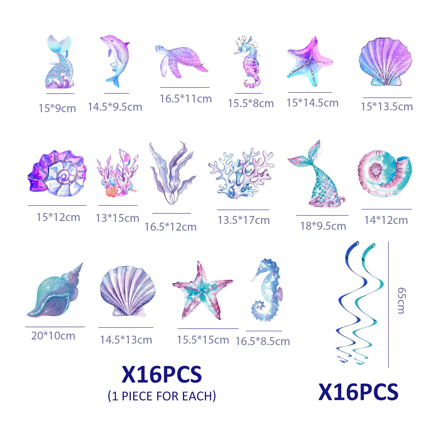 16 Pezzi di Pendii A Spirale con Una Sirena, La Serie di Decorazioni, Sostenitori Creativi E Interessanti, Accessori per Layout per Feste E Accessori per Feste per Bambini.