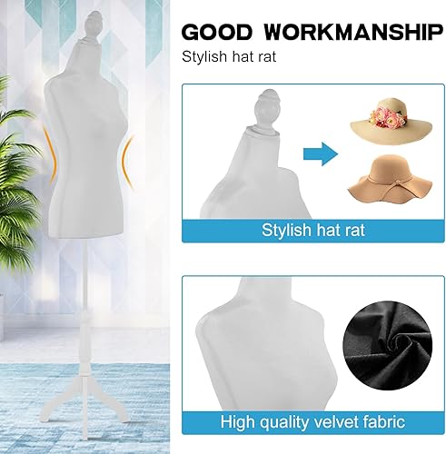 Miniatura 6 de BLKMTY Maniquí femenino con forma de torso para costura, maniquí de costura, altura del cuerpo, modelo de vestido de ropa ajustable con base de