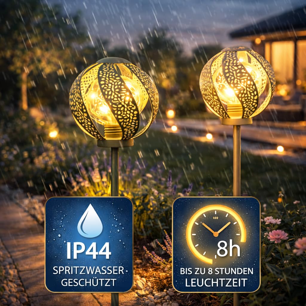 formano LED Gartenstecker Solar 3er Set Solarleuchten Kugel Metall mit Durchbruch und Erdspieß 94cm warmweißes Licht Wetterfetse IP44 Garten Deko außen, inkl. Akku