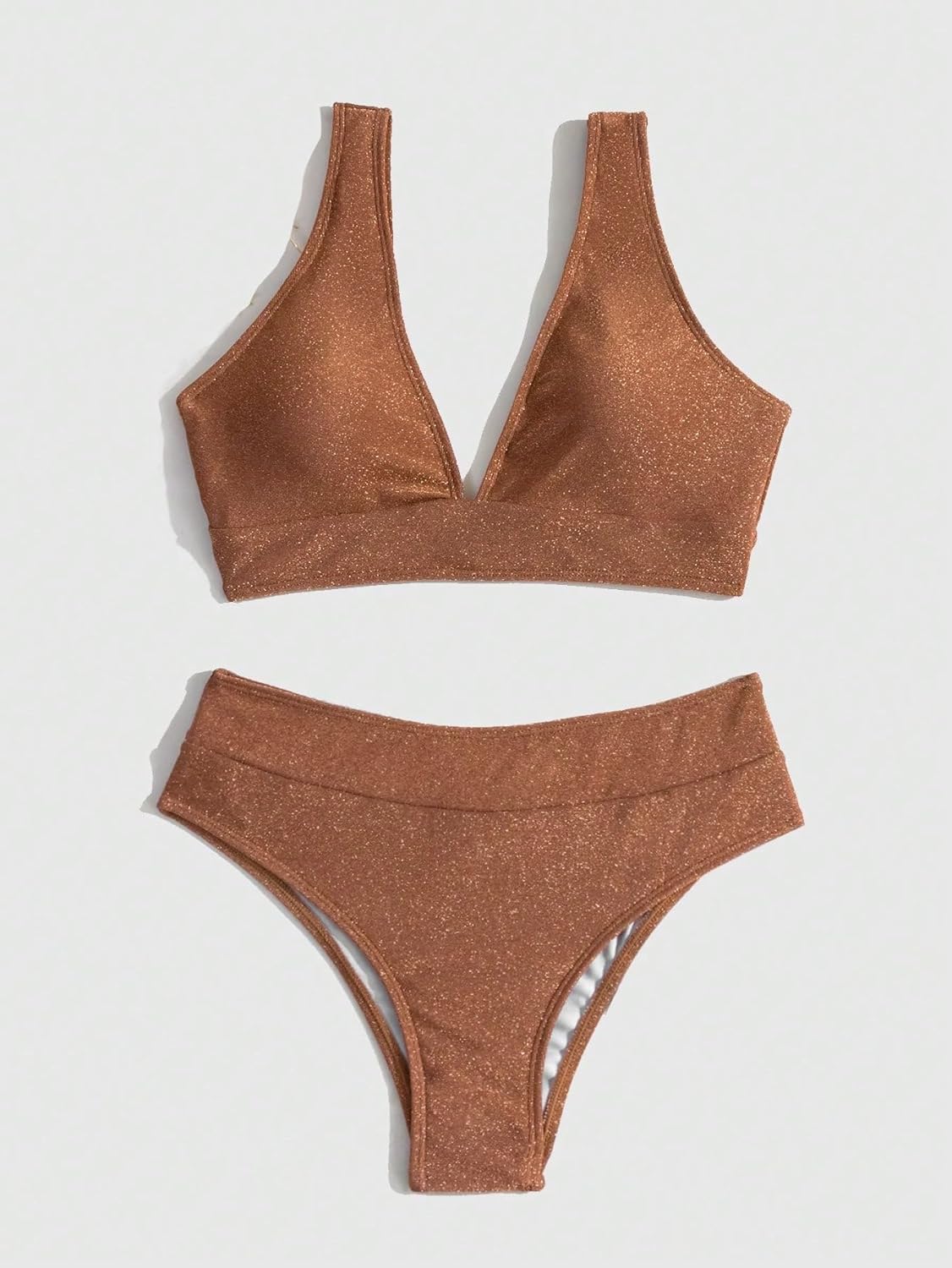 SweatyRocks Women's Solid V Neck High Waist Bikini Set Summer Sparkly Two Piece Bathing Suit - Image 4