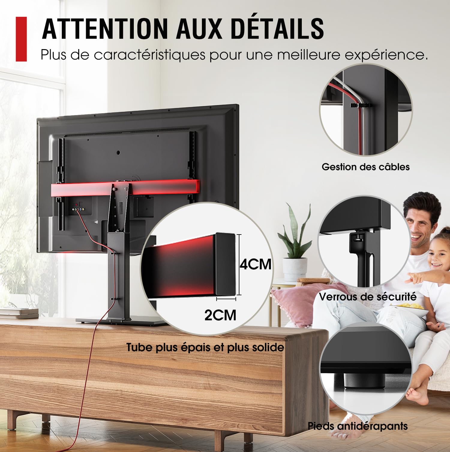 AOKCOS Support TV sur Pied pour TV de 32-75 Pouces - Pied TV Universel Pivotant 50° - Max Capacité 50 kg - Max VESA 600x400 mm