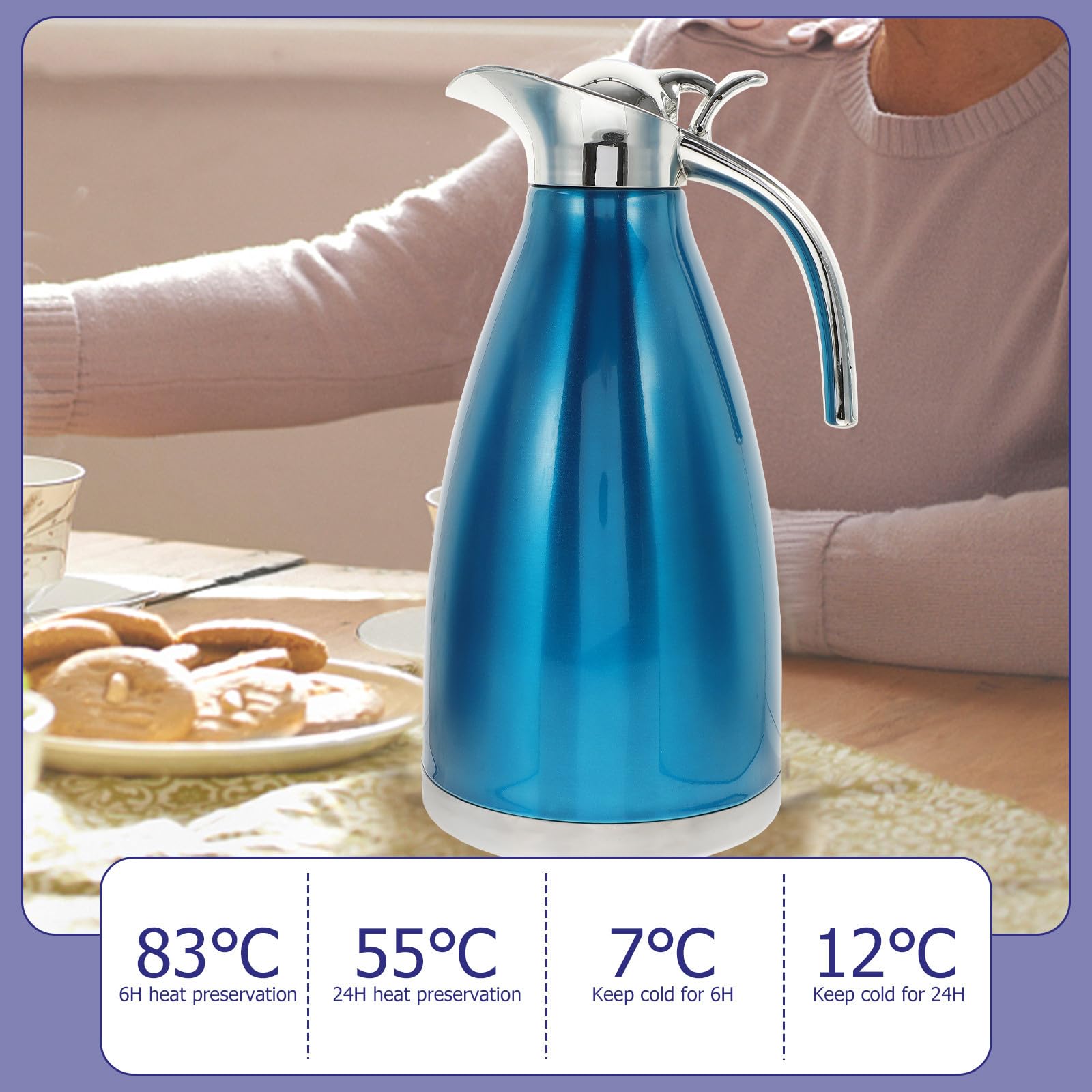 Botella Térmica Gran Capacidad y Mantenimiento de Temperatura de Acero Inoxidable de 2.0l Doble Pared Aislante Hogar y Viajes