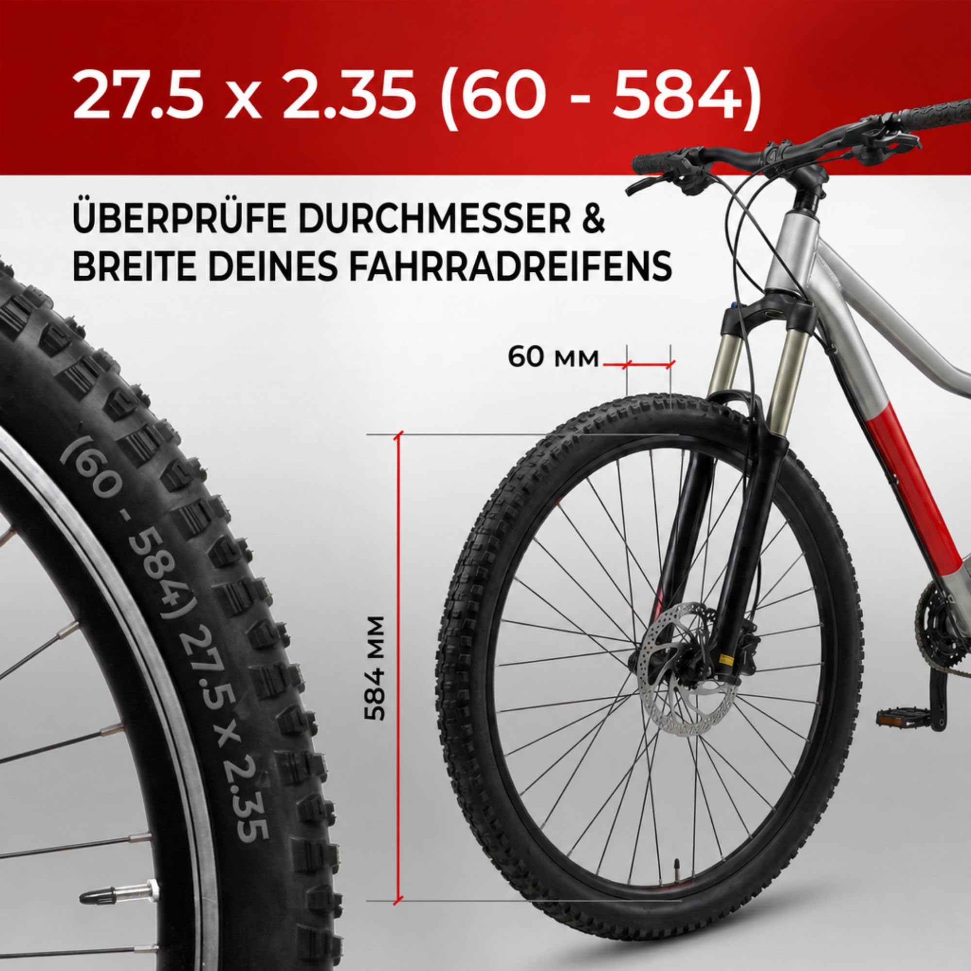 Fincci MTB Reifen 27.5 Zoll Set 60-584 Faltbar Mountainbike Mantel Schwarz