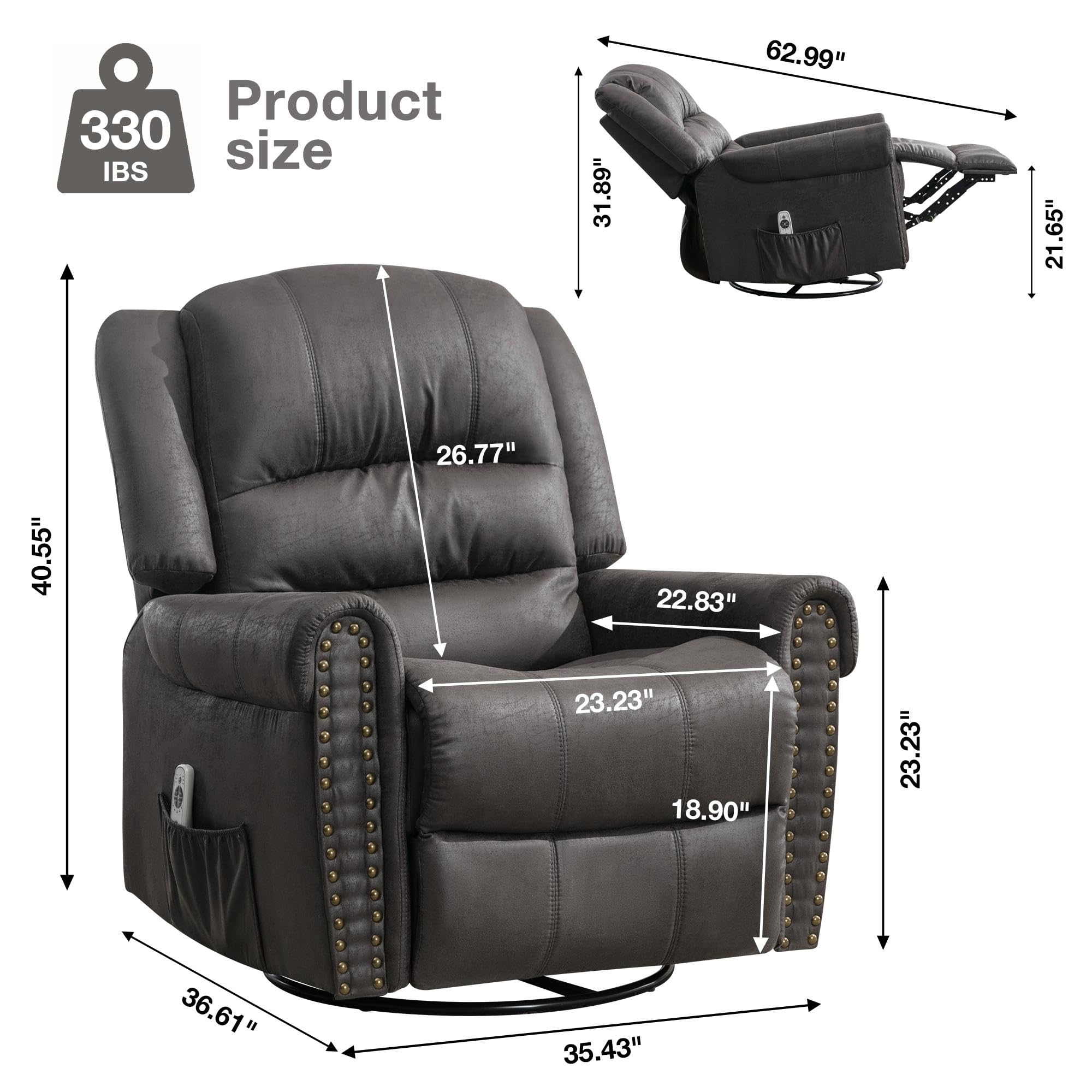 Amazon.com: Swivel Rocker Recliner Chair with Heat and Vibration Massage  Oversized Rocking Reclining Chair with Side Pocket and USB Port for Lazy  Boy Adults Senior,Hot Stamping Fabric (Grey) : Home & Kitchen