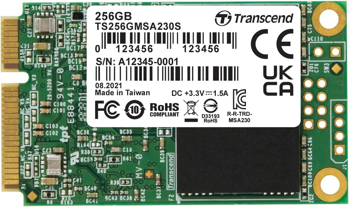 MSA230S 256GB SATA III 6Gb/s SSD, Read/Write up to 530/400 MB/s with DRAM Cache for Ultrabooks, Tablet PCs & Slim Servers TS256GMSA230S
