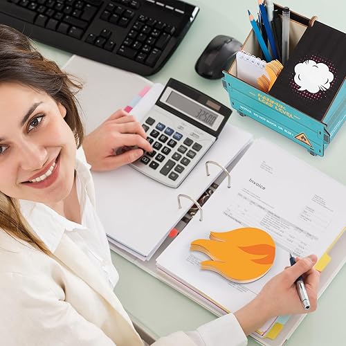 Miniatura 6 de Juego de 3 contenedores de bomberos con 150 tarjetas de notas de llama, accesorios de escritorio, decoración de escritorio, juguetes para