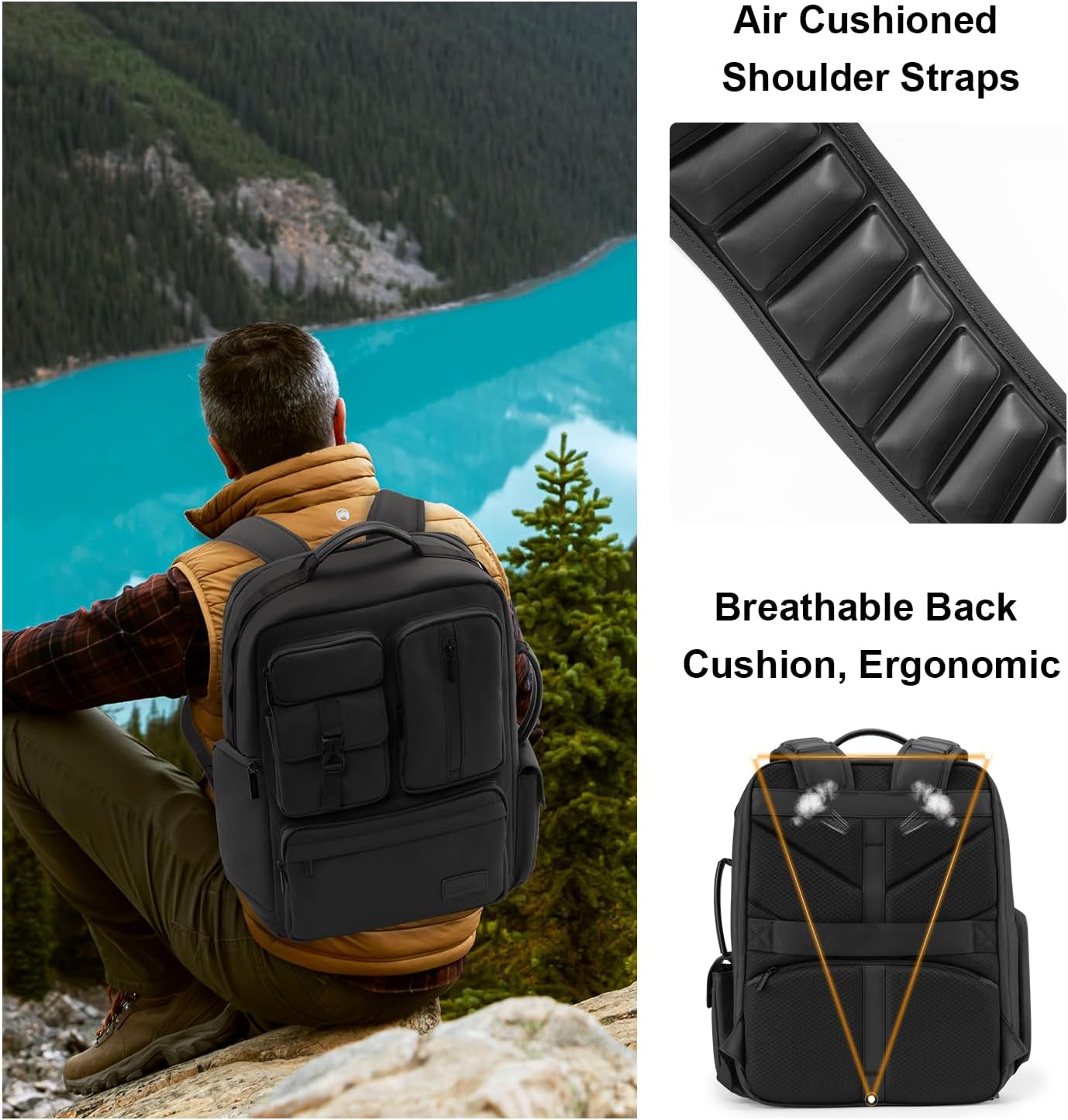 Cwatcun Camera Backpack, DSLR/SLR/Mirrorless Camera Bag for Photographers, Waterproof Leather Coating Camera Case with Tripod Holder&Laptop Compatible with Canon/Nikon/Sony/Fuji