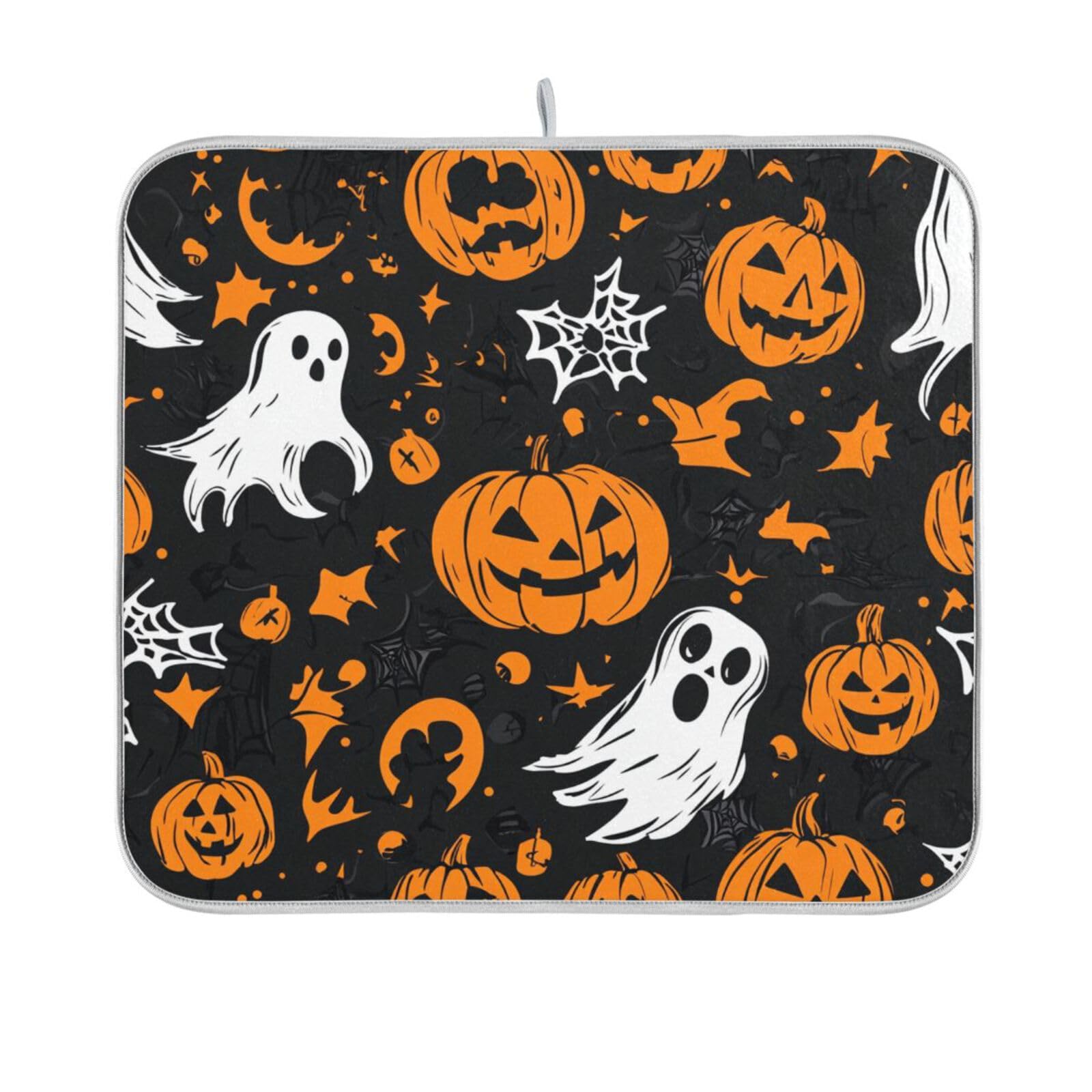ElliTarr Halloween Ghost Pumpkins Dish Drying Mat for Kitchen Counter Microfiber Absorbent Dish Drainer Rack Mat Small Kitchen Drying Mat Heat