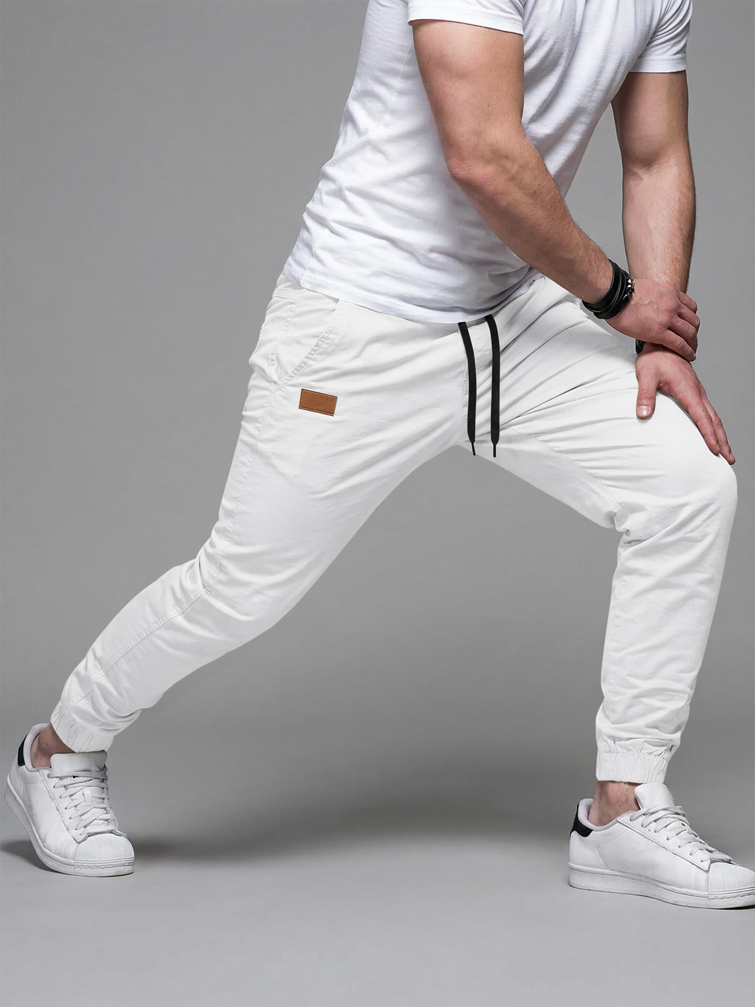 JMIERR Pantalones de Trabajo Hombre Casuales Deporte Elásticos Joggers Largos Pants con Bolsillos Algodón Slim Fit Cargo con cinturón con cordón