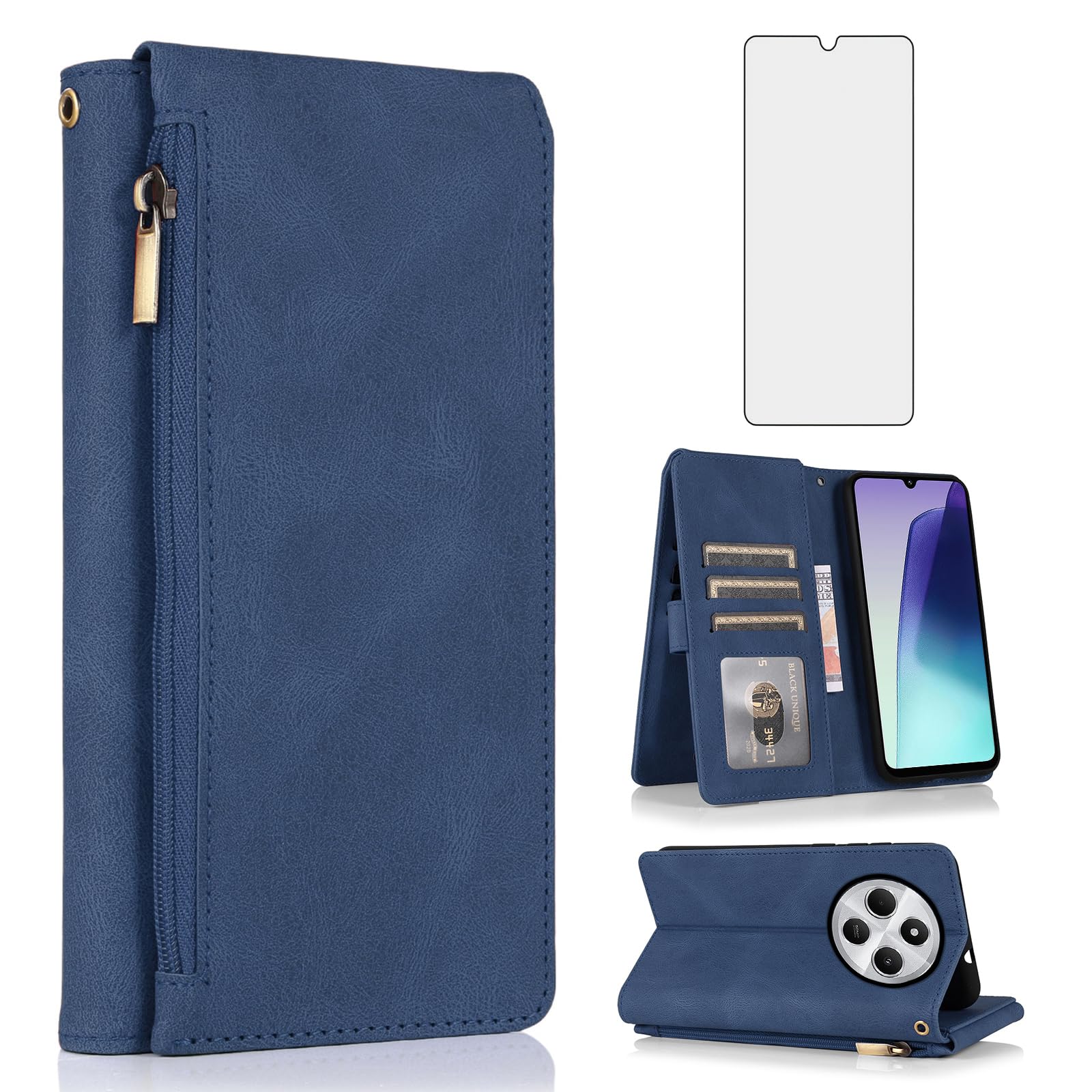 Coque Redmi 14C Asuwish XKLLPT UK silicone bleu marine robuste - 8