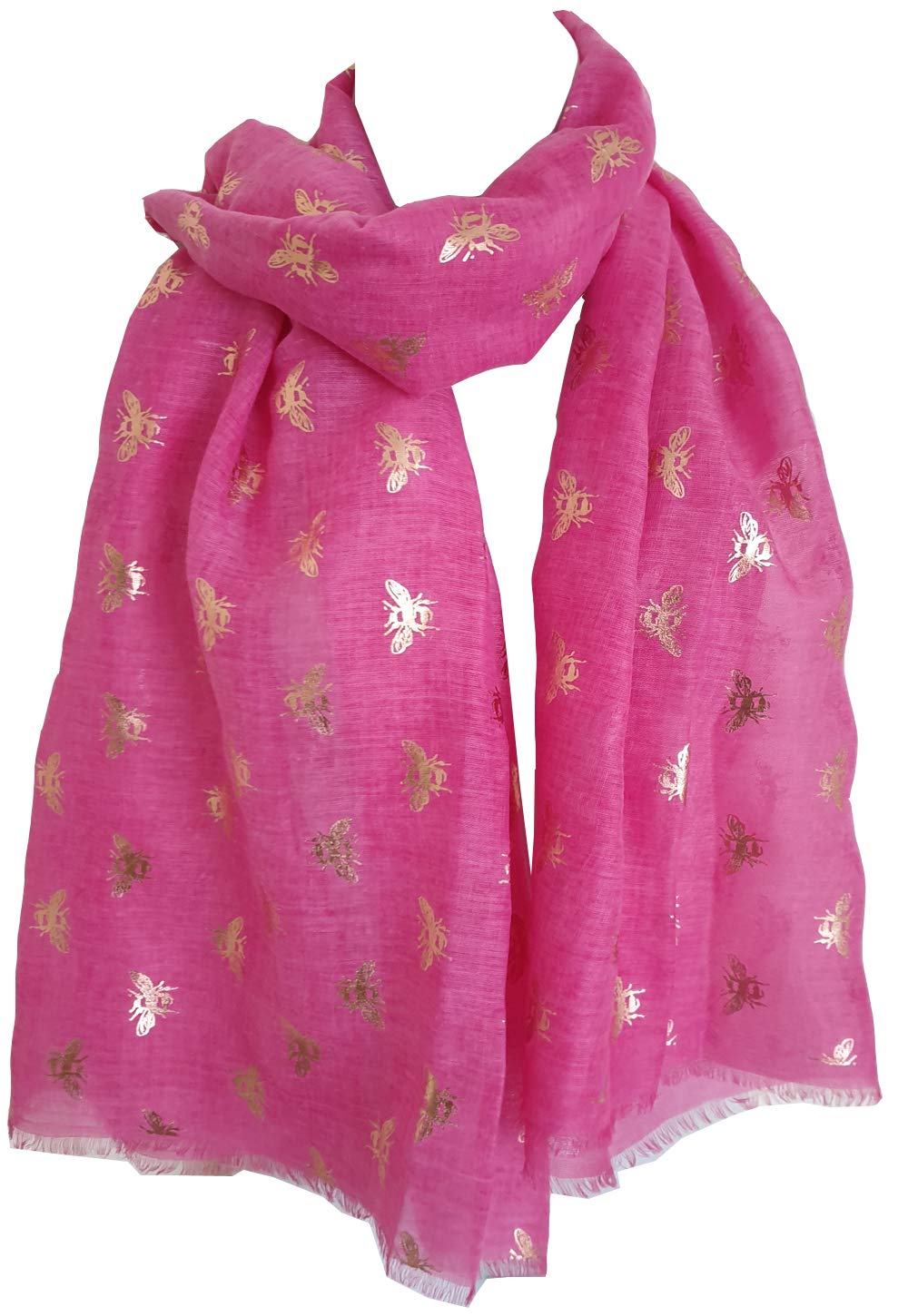 Glamlondon Women's Z-Glit-Pink Bumble Bee Print Scarf Lightweight Fashion Oversize Wrap (Z-Glit-Pink)