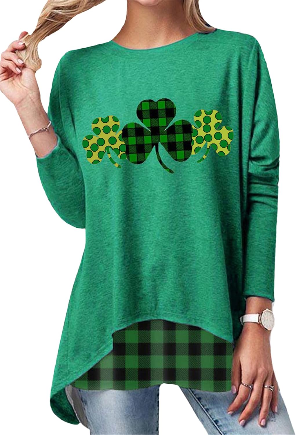 GRASWE Women's Round Neck Casual Long Sleeve Sweatshirts Solid Color Loose Fit Shirt