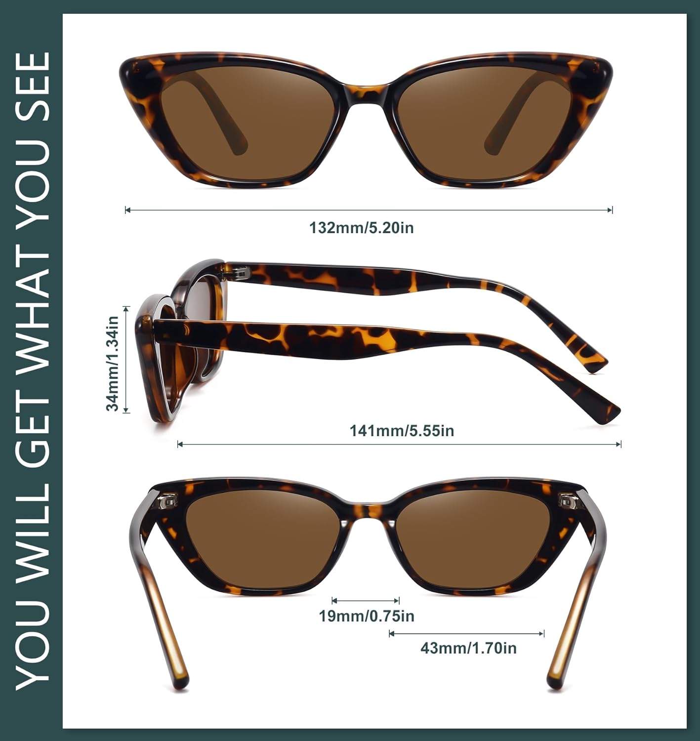 WOWSUN Small Cat Eye Sunglasses Womens Retro Narrow Trendy Polarized Sunglasses - Image 5