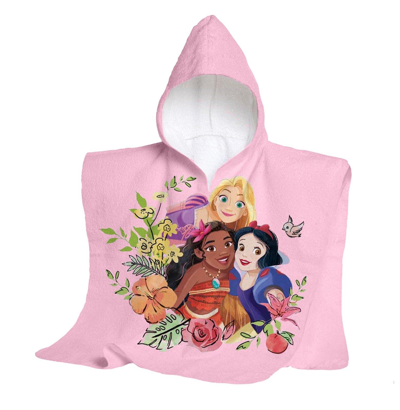 hermet, Disney Princesses Beach Towel with Hood, Maxi Beach Poncho for Children, 60 x 60 cm, Beach or Pool Towel, 100% Soft Cotton