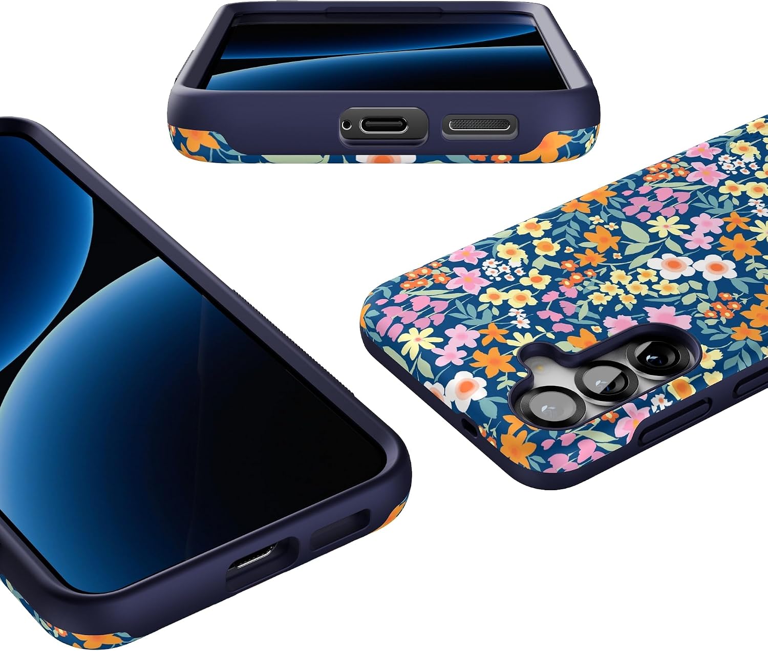 Casely Galaxy S25 Case | Full Bloom | Navy Floral | Bold Protective Design | Compatible with MagSafe