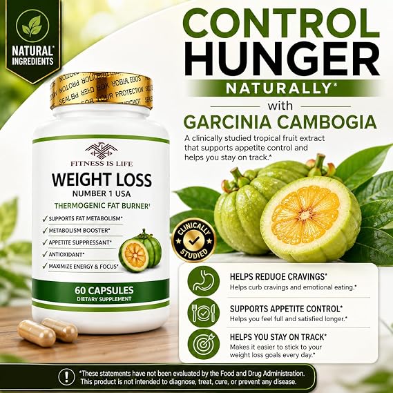 Weight Loss Pills for Women & Men | Thermogenic Fat Burner | Appetite Suppressant | Metabolism & Energy Support | Garcinia Cambogia, Hoodia Gordonii & Green Tea Extract | 60 Capsules
