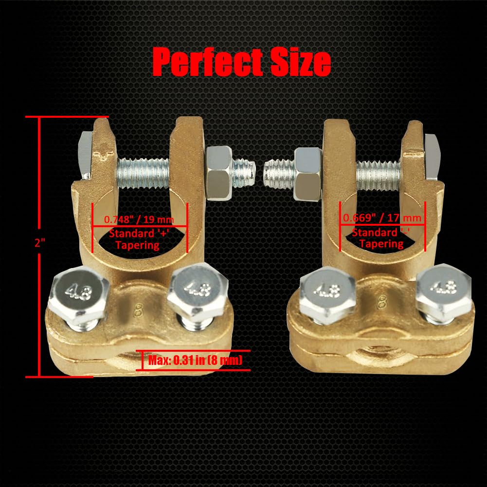 Ampper Brass Battery Terminals Connectors Clamps, Top Post Battery Terminal Protector Set per Veicoli marini Auto Barca RV (1 Coppia)