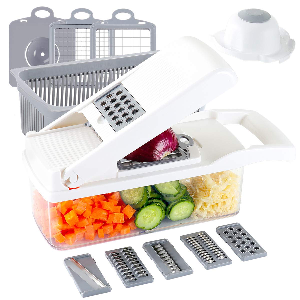 Ourokhome Vegetable Chopper Mandoline Slicer - Salad Chopper and Food Dicer with 8 Blades - Vegetable Cutter for Veggie, Onion, Veg, Potato, Ginger- Kitchen Tools & Gadgets (White)