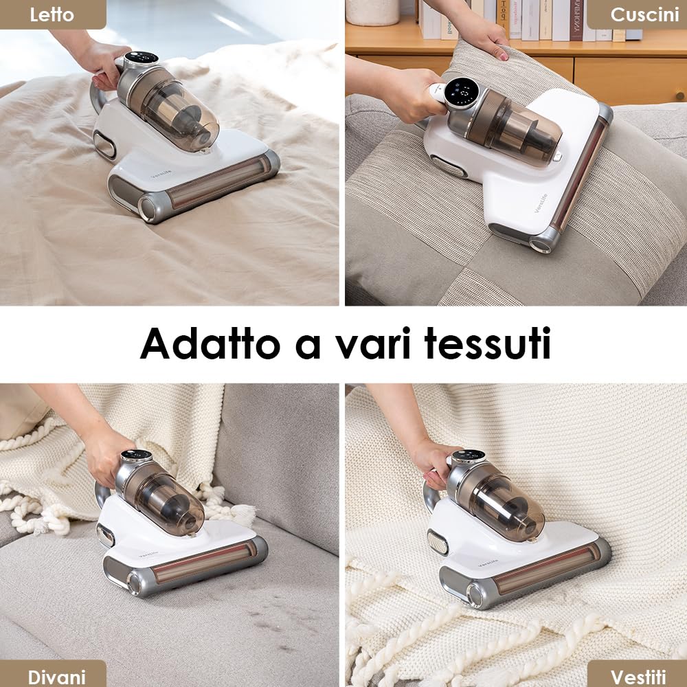 VersLife M6 Battimaterasso senza Fili, Sterilizzazione UV, 18000Pa Potente Aspirazione, rimuove il 99,9% degli allergeni, per materassi, letti, divani e mobili imbottiti, Ricarica di tipo C
