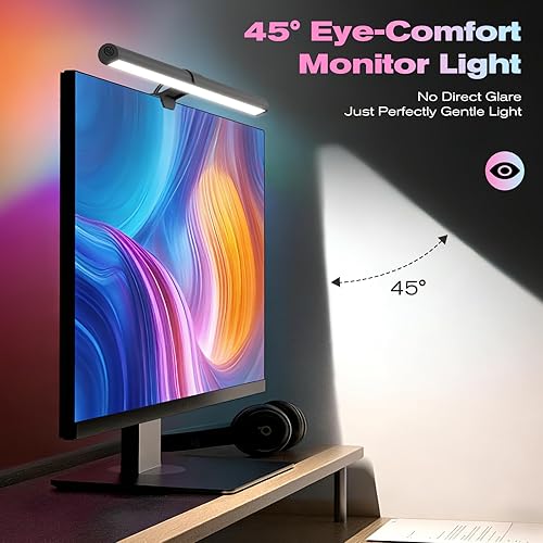 Miniatura 4 de Barra de luz para monitor RGB, lámpara de pantalla de lectura de doble luz para el cuidado de los ojos, 9 modos de retroiluminación para juegos,