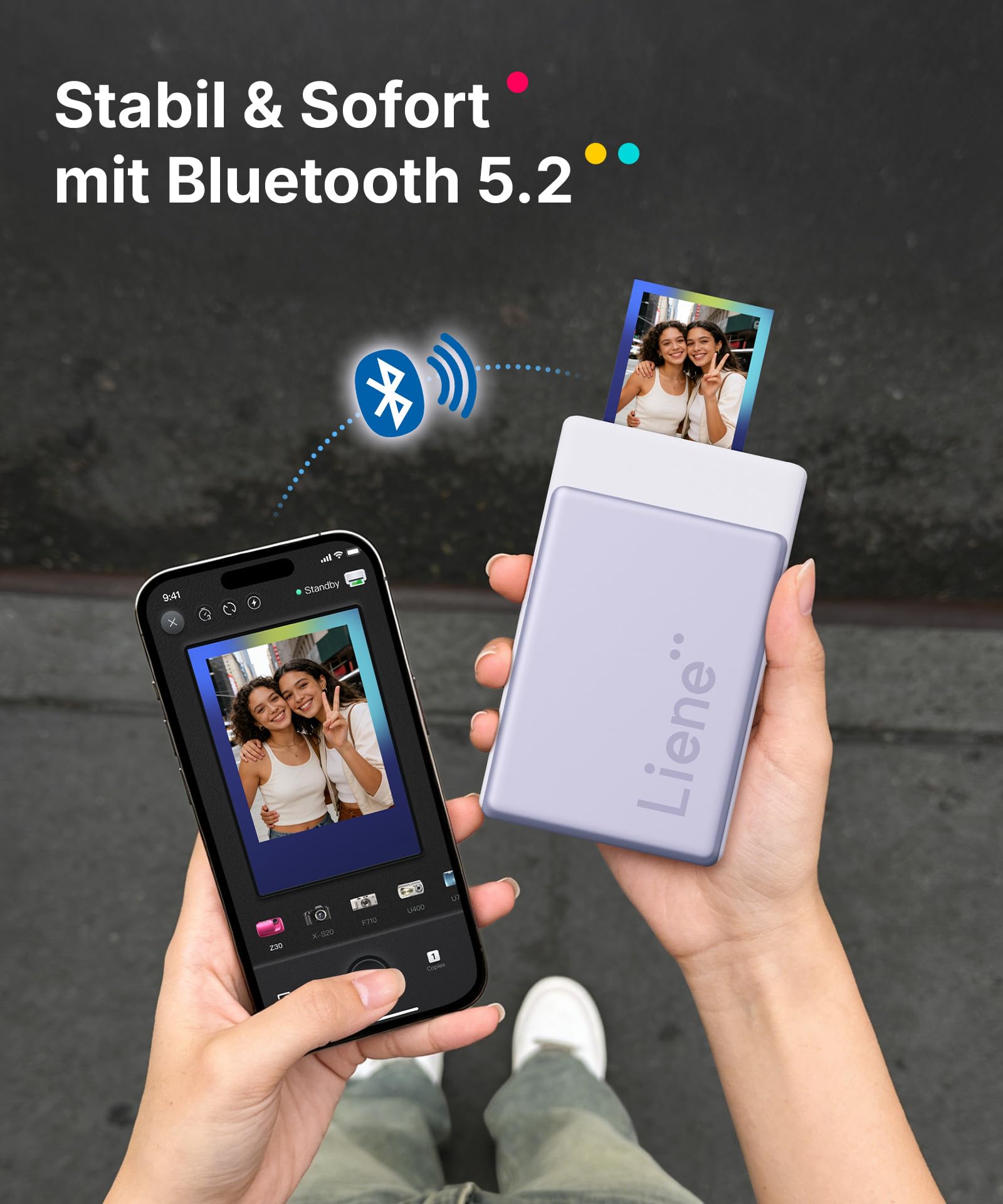 Liene Pearl N200 Pro Plus Tragbarer Mini-Fotodrucker Farbsublimation 300 dpi Bluetooth Sofortbilddrucker Violett