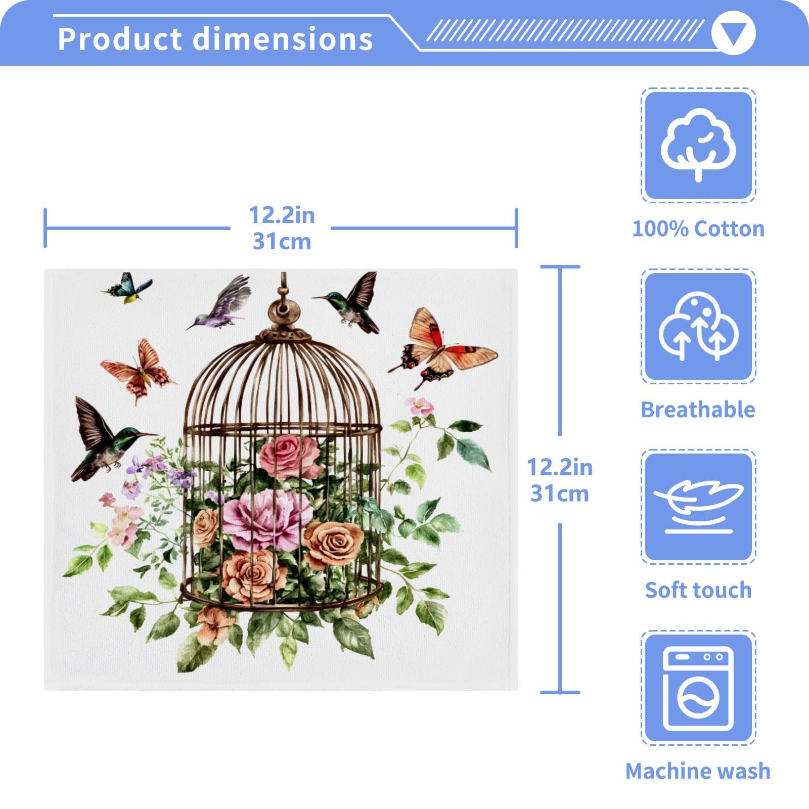 ALAZA Wash Cloth Set 100% Cotton Fingertip Towels Face Cloths Sets Birdcage Butterfly Highly Absorbent Soft Feel Set of 2