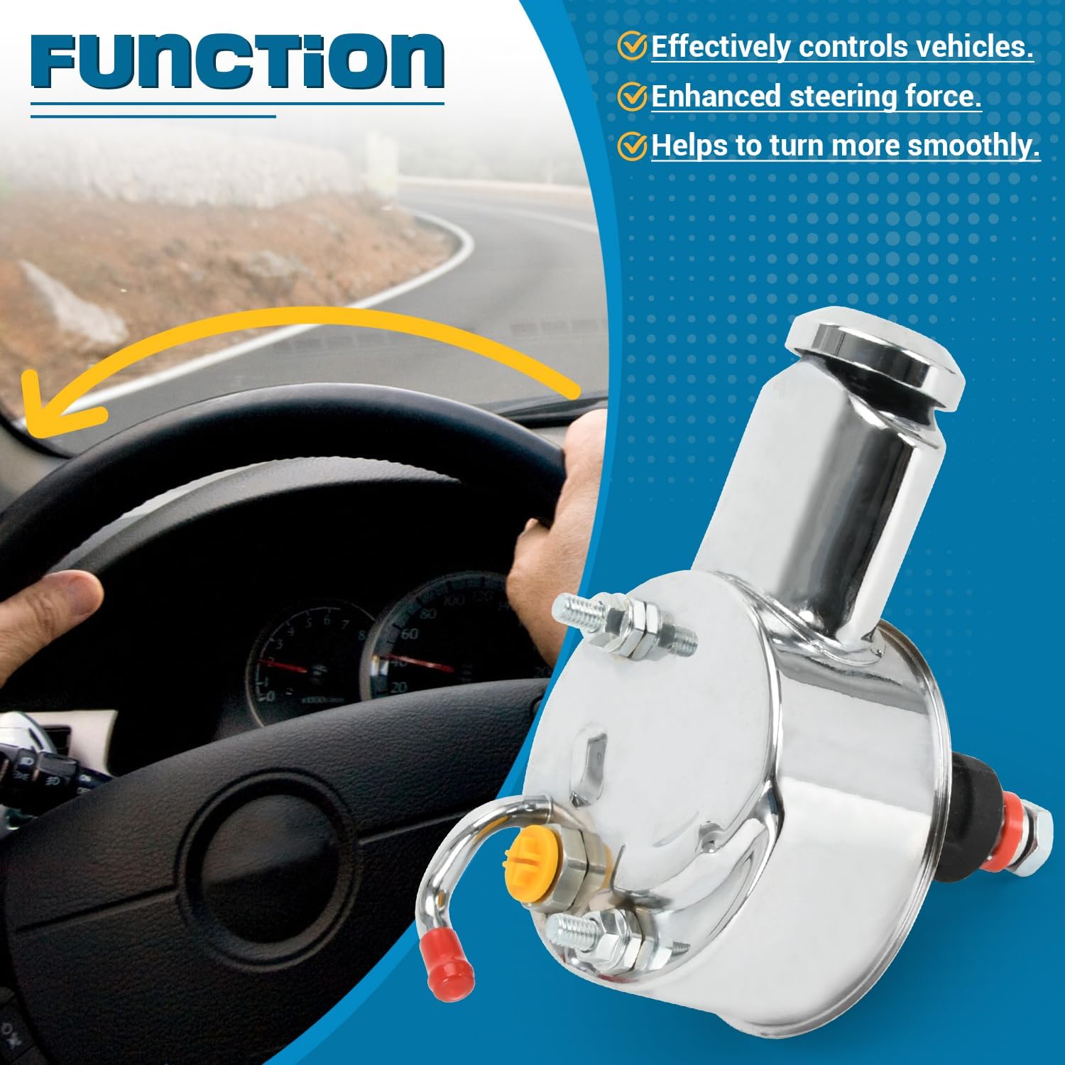 PTNHZ 5/8" Keyway Shaft Power Steering Pump Relacement With Small & Big Block Chevy 283 305 307 327 350 400 454 Engines