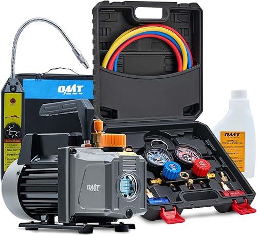 Miniatura 10 de Orion Motor Tech Juego de bomba de vacío y manómetro de CA, kit de manómetro de bomba de vacío de 1/3 hp 4.5 cfm con detector de fugas, 4 mangueras