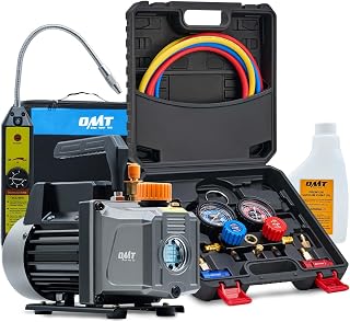 Orion Motor Tech R1234yf AC Vacuum Pump and Gauge Set, 1/3 hp 4 cfm Vacuum Pump Manifold Gauge Kit with Leak Detector 3 Hoses & Adapter for R1234yf, A/C Vacuum Pump Kit for Auto HVAC Systems