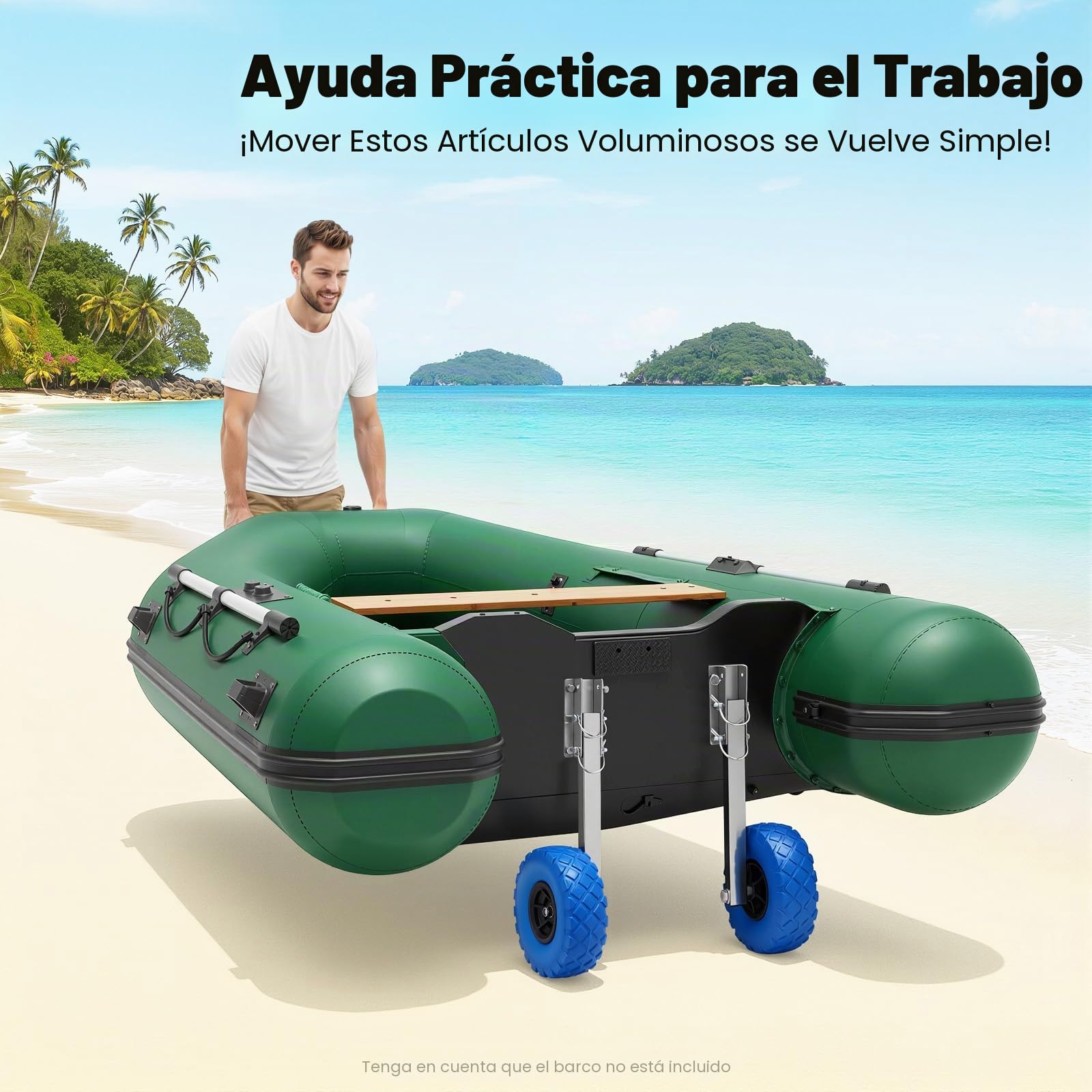 Ruedas para botes inflables, ruedas para botes neumáticos, carga máxima de 150 kg, ruedas de transporte de acero inoxidable, barco inflable, remolque, ruedas deslizantes para botes hinchables