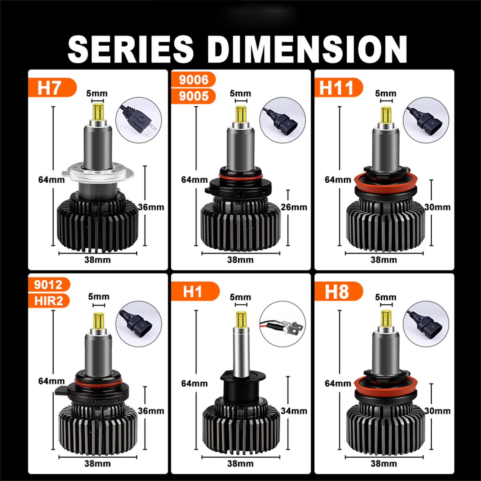 Bombillas LED Para Faros Delanteros, 360 Grados Ocho Lados Brillan 100W 30000 Lúmenes Kit De Conversión De Faros LED Superbrillantes 6000K Blanco Frío IP68 A Prueba De Agua, Paquete De 2,H7