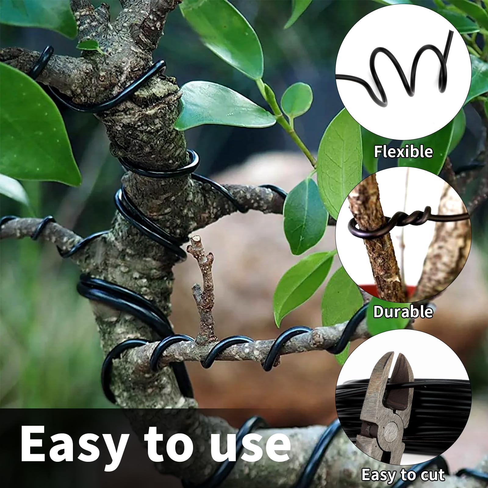Bonsai Draht 6 Rollen Schwarz 50 m Pflanzendraht Basteldraht | Bonsaidraht Ø1,0 mm/1,5 mm/2,0 mm/2,5 mm/3,0 mm, flexibel und formstabil, für Bonsai, DIY, Skulpturen und Pflanzenpflege