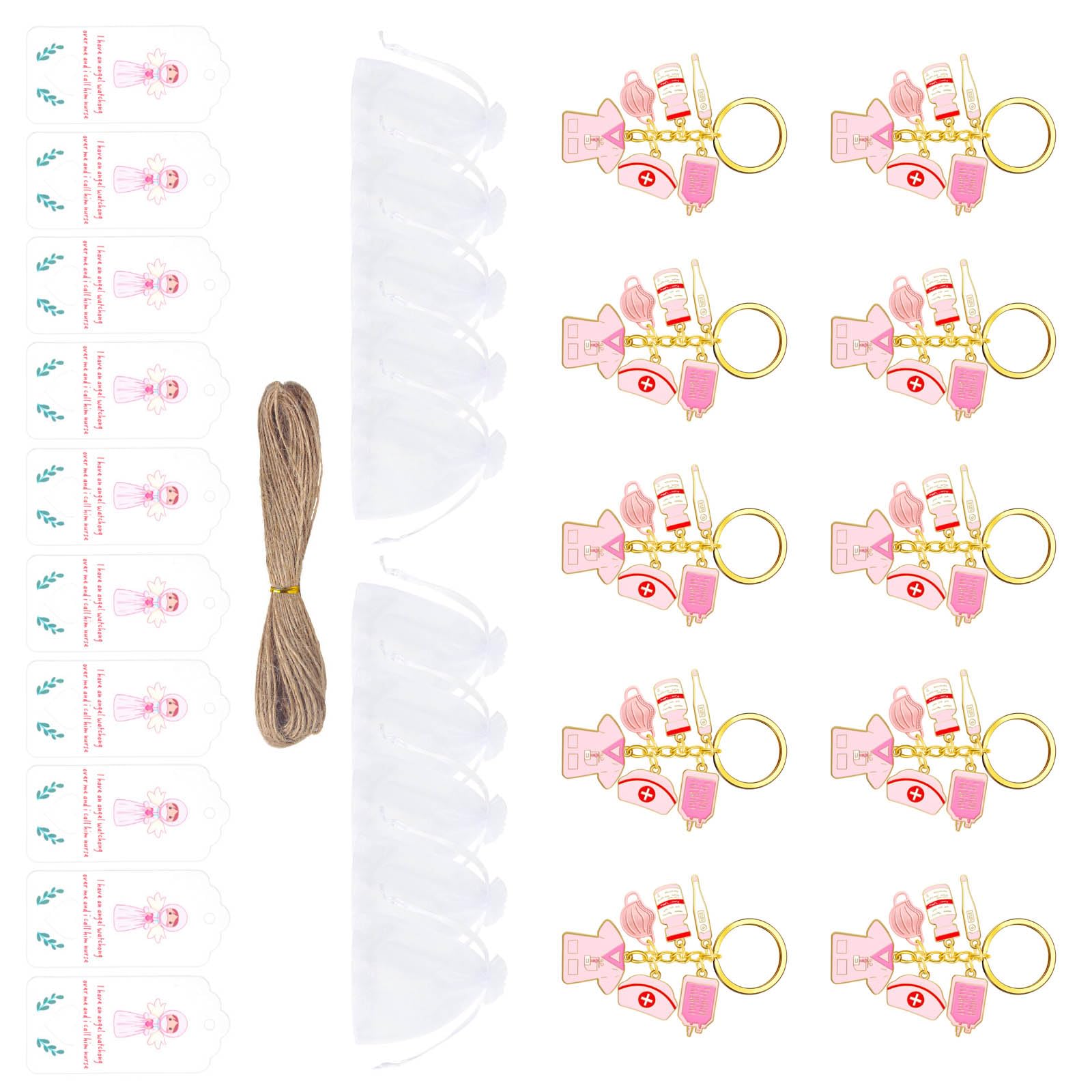 Jazuaiao 10Pcs Nurse School Commencement Party GiveawaysZinc Alloy Tokens Zincs Alloy Keychain and Organzas Bags Nurse Themed Party Supplies