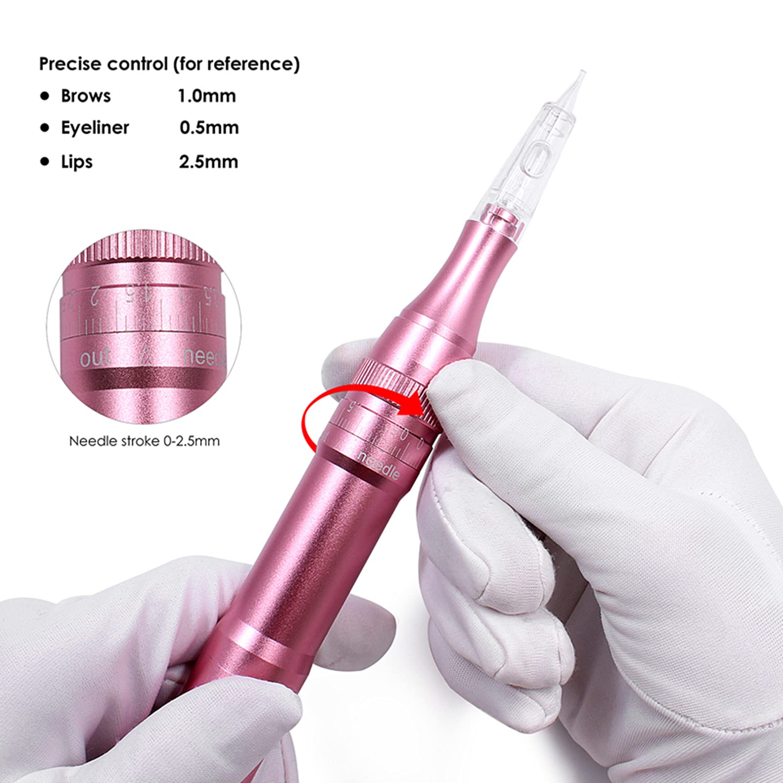 Kit per tatuaggio professionale ricaricabile per macchina per trucco permanente senza fili con 10 aghi per cartucce per tatuaggio 1P per sopracciglia/eyeliner/labbra (Rosa+10pezzi 1P Aghi)