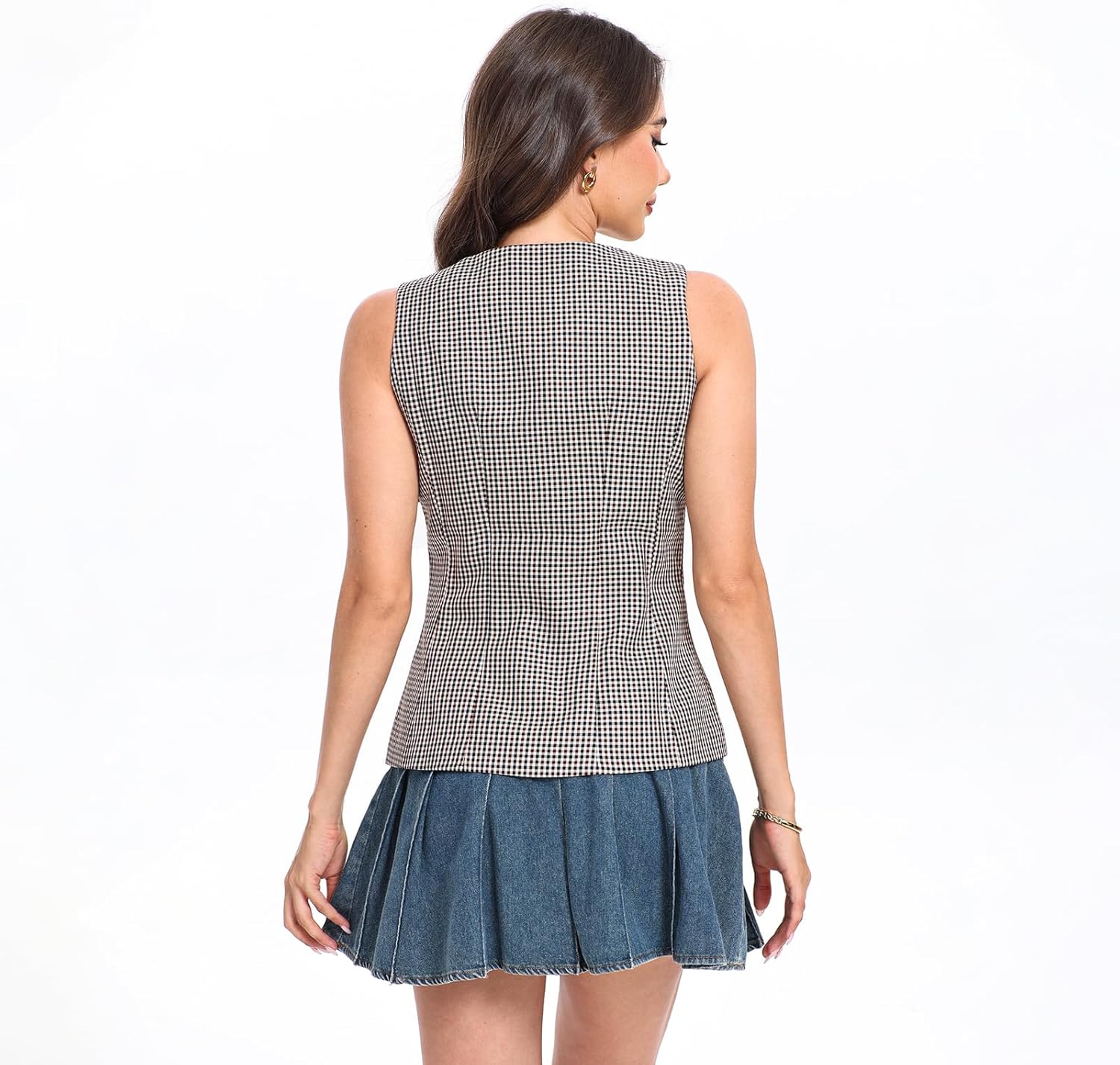 D-Sun Womens Button Down Vest Tops Sleeveless Work Business Casual Slim Crop Vest