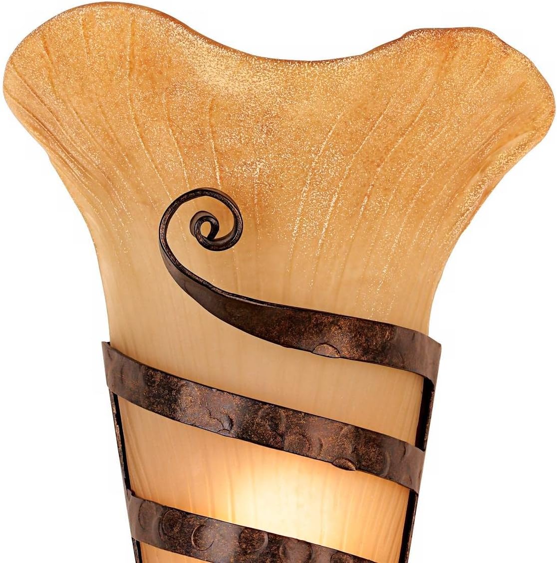 Franklin Iron Works Solara Farmhouse Rustic Wall Light Sconces Set of 2 Rust Hardwired 10" Fixture Iron Ribbon Scavo Art Glass for Bedroom Bedside Bathroom Vanity Living Room Hallway Dining House